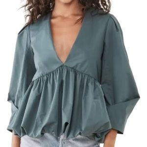 Tibi Echo Poplin Peplum Top